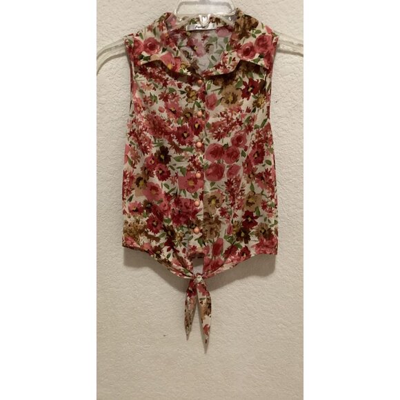 Papaya Floral Sleeveless Button-Down Tie-Front Blouse Size S - Picture 2 of 4